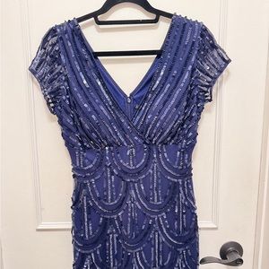 Navy blue sequin formal dress, fitted, size 6